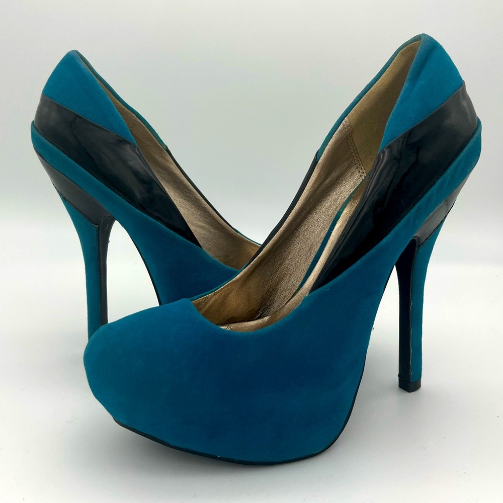 Teal Green Almond Toe Platform High Heels